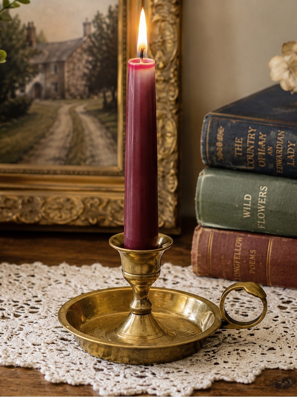 Vintage Hosley Solid Brass Finger Loop Chamberstick Candle Holder